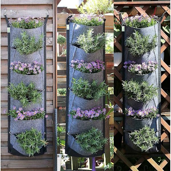 Grå filtväggväxtväska för blommor, örter, suckulenter och jordgubbar