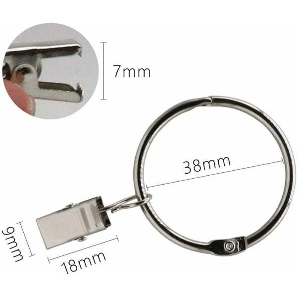 Verhopidikkeen koukku avoin verhorengas (38 mm pidike + 20 kpl klipsi),