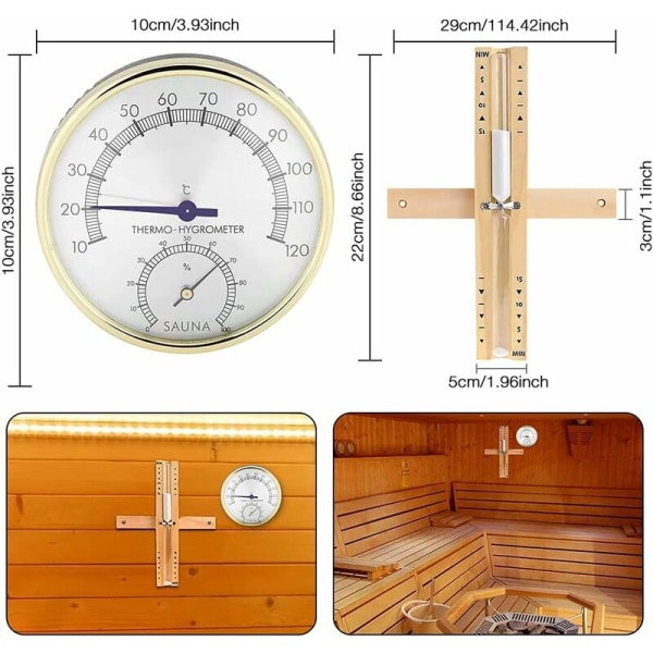 Bastutermometrar Hygrometrar och timglas, 15 minuters timer 2 i 1 basturumstermometer Hygrometer,