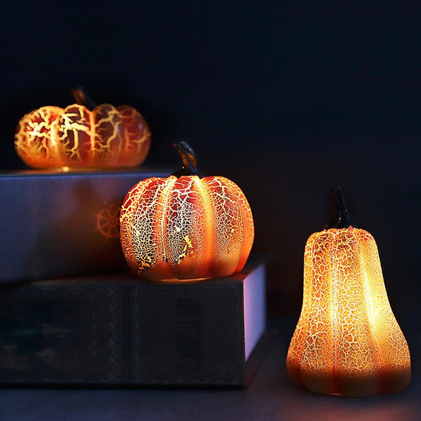 Led varmt stearinlys Halloween-simuleringsgresskar (3 stykker)