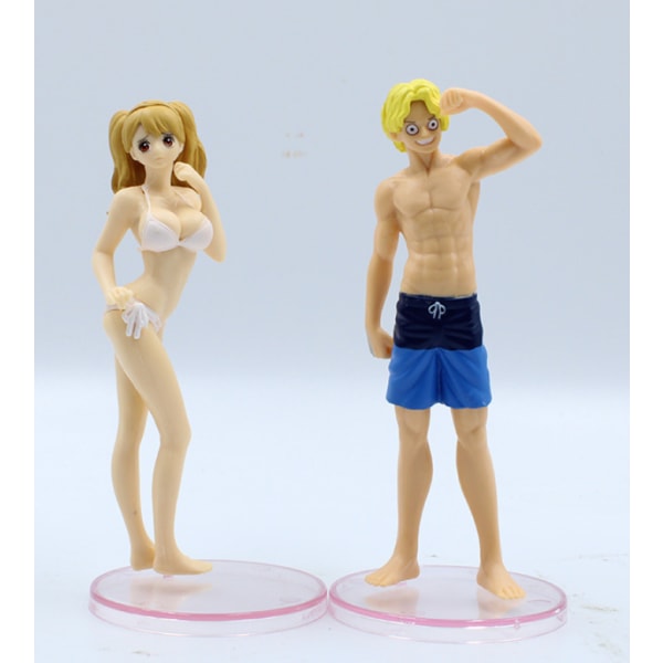 6 uimapukua, yksiosaista figuuria Luffy Sabo Ace Queen Namilen Doll Cake Toppers (6 kpl)