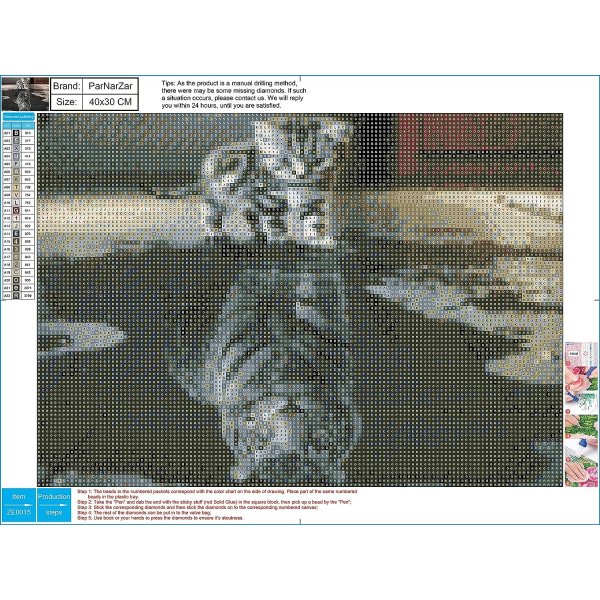 Fuldt 5D diamant malersæt Krystal Rhinestones DIY - Lille kat vil være en stor tiger - 30x40CM,
