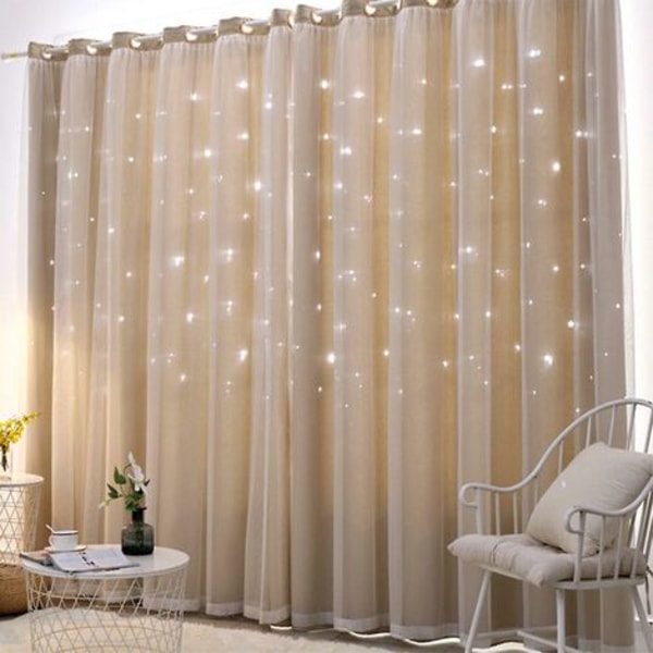 Stars Voile Mesh Mørklægningsgardiner Soveværelse Home Decor Khaki