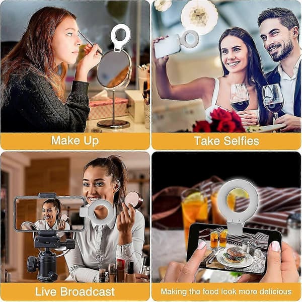 Genopladelig 60-LED Clip-On Ring Light - Selfie-lys til telefoner, laptops og tablets