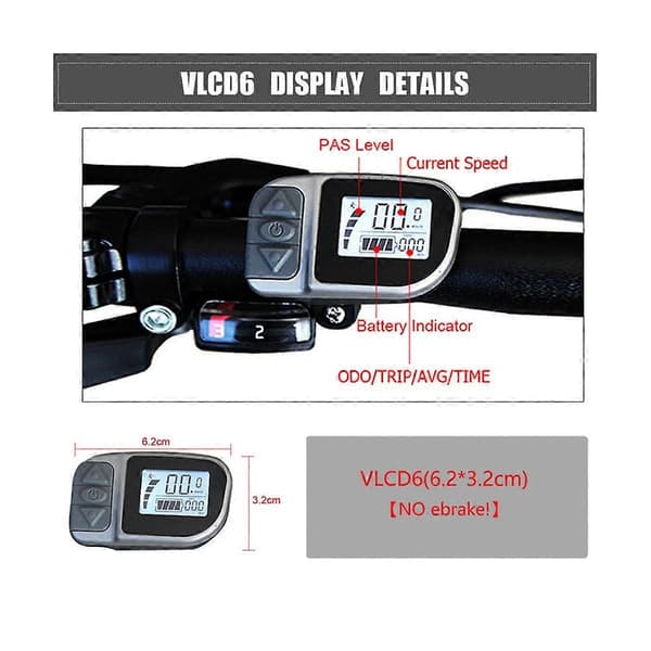 Ebike Display VLCD6 6-pin LCD-display til TONGSHENG TSDZ2 elektrisk cykel centermotor black silver