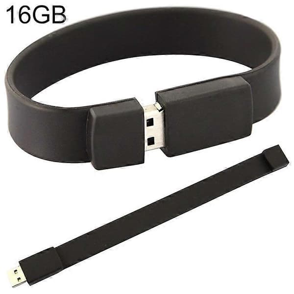 16 GB silikonarmbånd USB 2.0 flashdisk (svart) Black