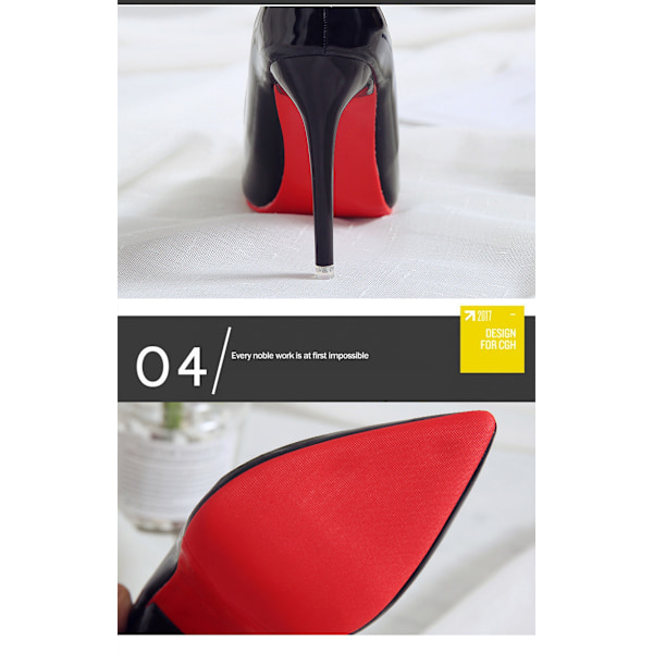 Røde sål høje hæle stilettos kvinders high-end temperament enkle sko stor størrelse spids tå Black 39