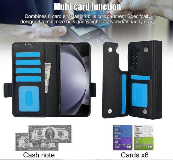Sammenleggbart telefondeksel i skinn til Samsung Galaxy Z Fold5 Black