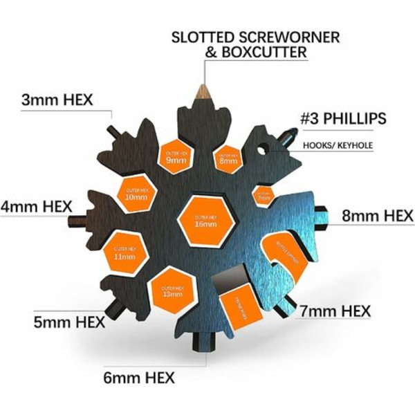 Snowflake Multi-Tool 18 i 1 bärbart rostfritt stål Allsmäktig verktyg för dagliga resor Camping Äventyr Dagliga verktyg (svart