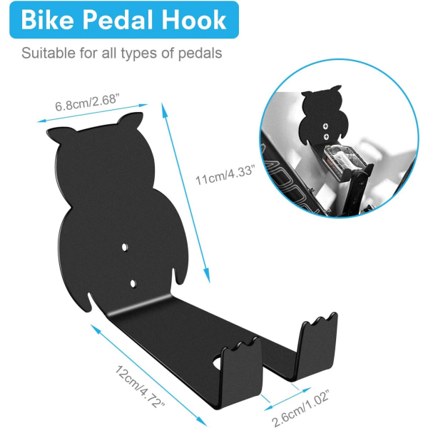 3-i-1 cykelvægopbevaringskrog, cykelvægpedalkrog, pedalvægbeslag til elektriske cykler, mountainbikes og bycykler (sort, One Size),