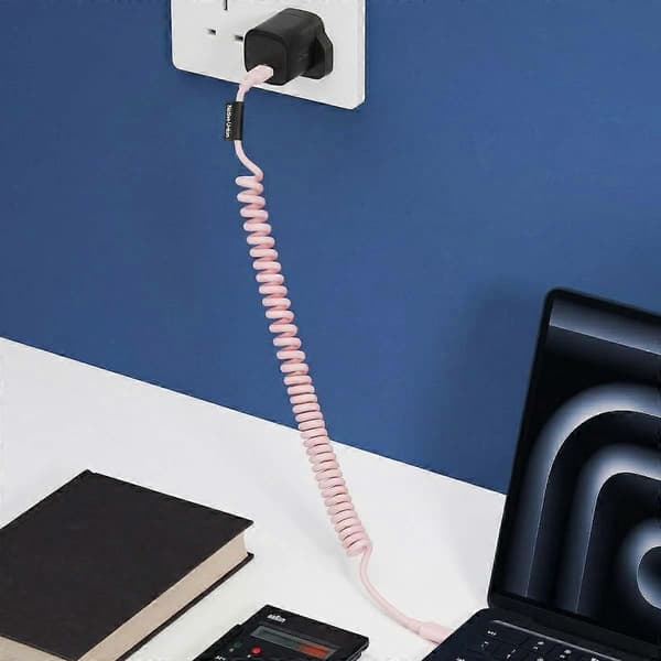 USB-C til USB-C-kabel 60W spiralformet 2,4m POP-serie hurtiglading[ht] Pink