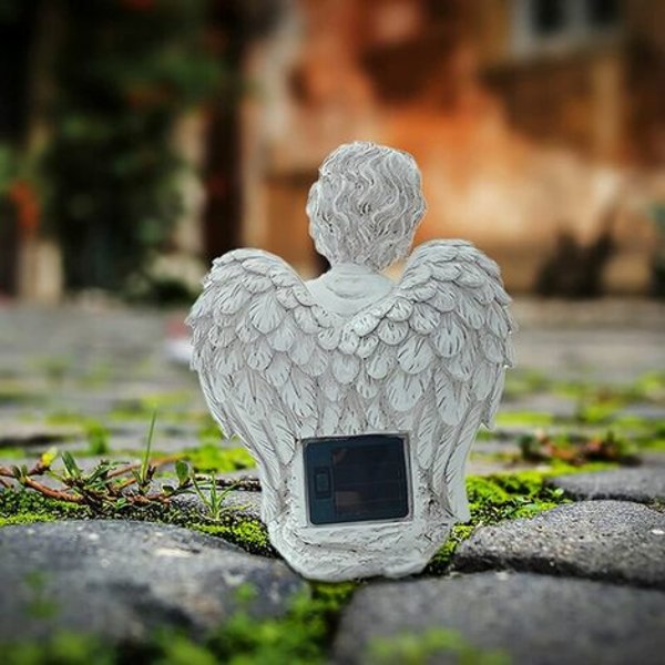 Angel Fairy Statuette Med Solar Light, Haveharpiks Angel Figurer Ornament Angel Decoration For Lawn Cemetery Memorial