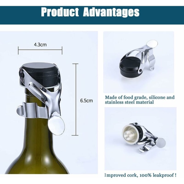 4 st (svart/4,9*6,5 cm) rostfritt stål vinröd vin champagne flaskpropp