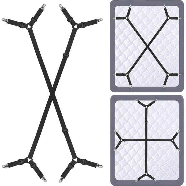 Lakanhållarremmar - Justerbar korsarkklämma Elastisk rem för att hålla arkremsklämmor, 2 st/ set svart