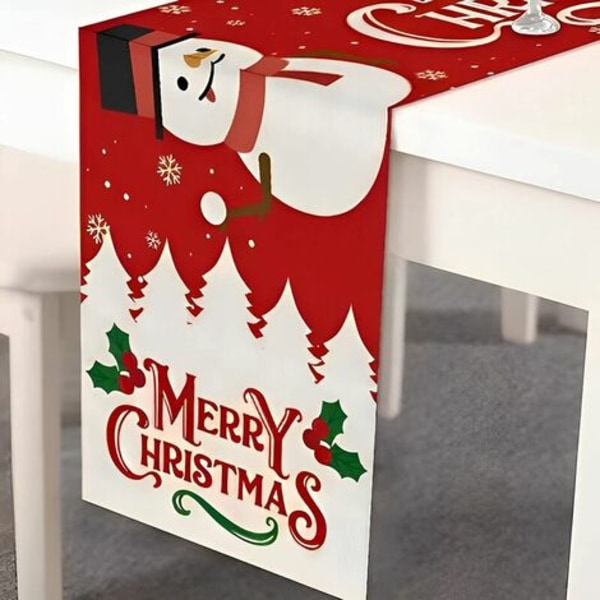 Joulupöytäjalka, 72" pitkä pellava joulupöytäjalka, punainen joulupöytäjalka, lumiukko, ruokapöydän koriste