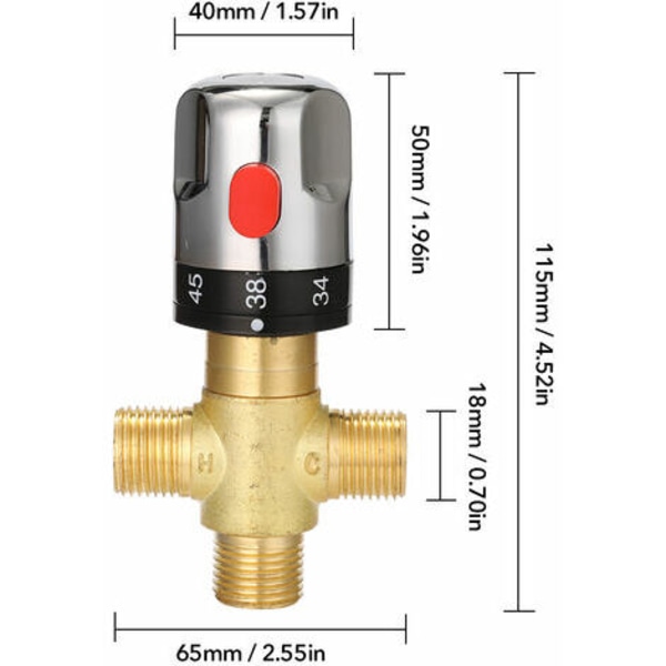 Justerbar termostatisk badrumsblandare Kran Mässing Vattenblandningsventil Varmt/Kallt vatten Blandningstemperaturkontrollventil - Ty