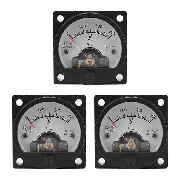 3X AC 0-300V Rund Analog Skive Panelmåler Voltmeter Svart Black