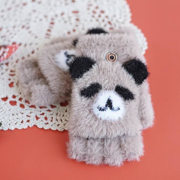 Tecknad Panda Handskar Barn Vinter Varm Stickade Vantar Söta Mönster Vantar Plus Velvet Flip Fingerless Multifunktionshandskar C
