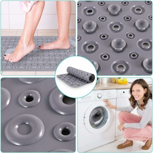 88*40 cm Ny stor størrelse badekar Elastisk PVC Anti-skli matte Maskinvaskbar gulvmatte Baderomsmatte med avløpshull Lys grå
