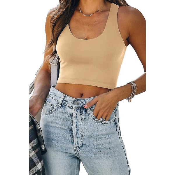Ärmlös väst solid kort linne för kvinnor XL Khaki