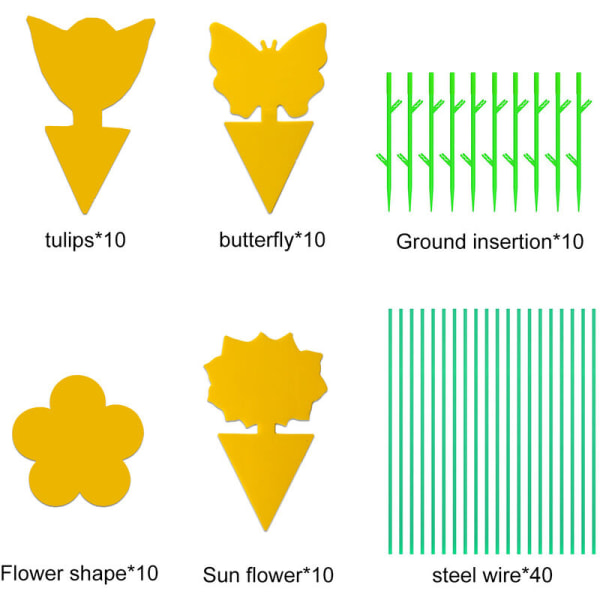30 stycken (fjäril*10, blomma*10, solros*10) gul dubbelsidig superlim klibbig insektstavla