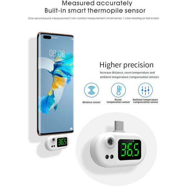 Bärbar automatisk infraröd mobiltelefon termometer USB inverterad smartphone termometer