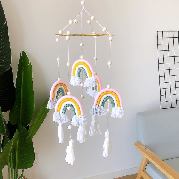 Baby Crib Mobiles regnbuetæppe med håndlavede vævede kvaster style 2