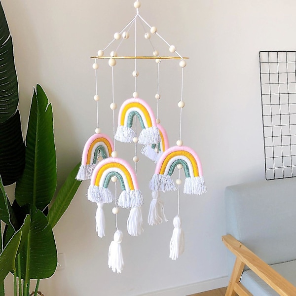 Baby Crib Mobiles regnbueteppet med håndlagde vevde dusker style 2