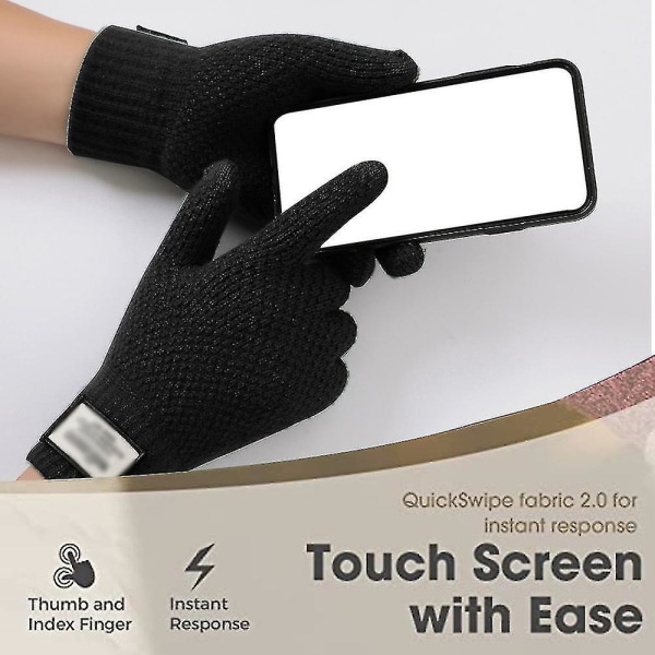 Strikkede handsker efterår og vinter herre plys fortykkede handsker varm uld touch screen handsker black