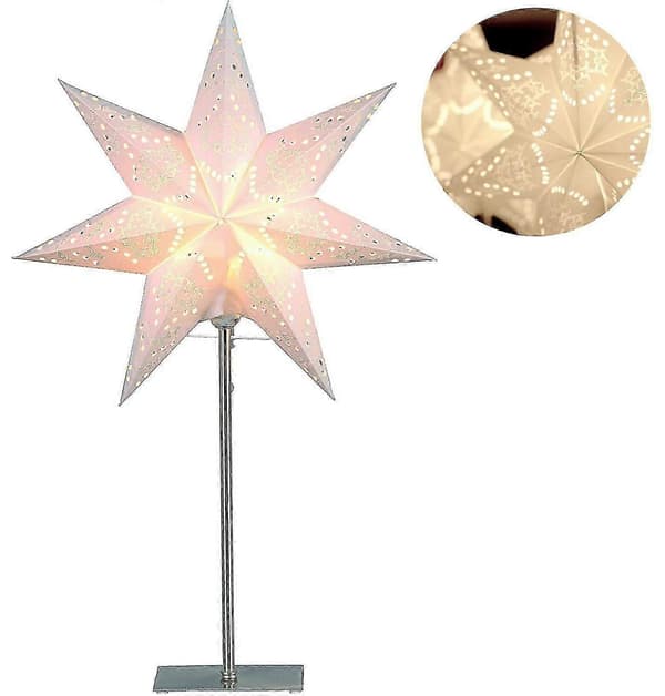 [HT]Stjernegulvlampe, metall/papir, ca. 45 x 35 cm, firefarget papp