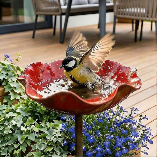 Håndlavet Metal Blomster Fuglebad Pæl Rustfri Havefoderautomat Til Udendørs Kunst Levende Farver Til Haveindretning 2pcs