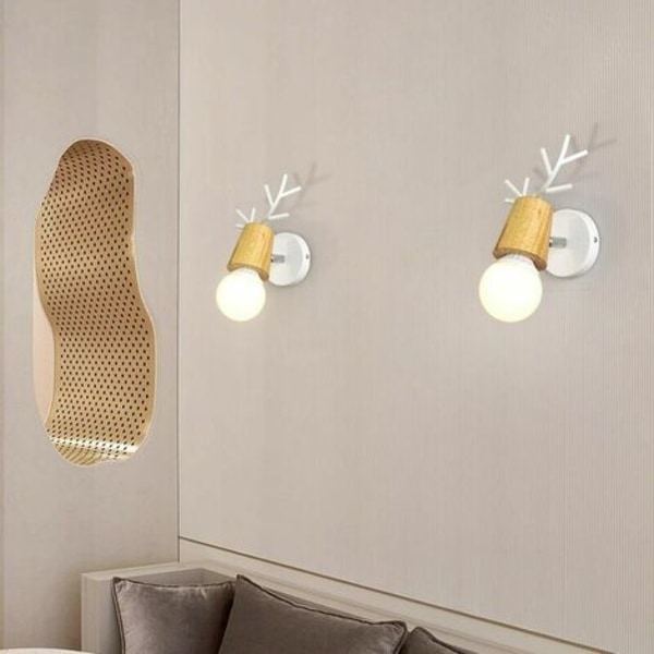 Sett med 2 Iron Deer Head Design Vegglampe Modern Industrial E27 Pendellampe for soverom Stue Bar Restaurant - Wh
