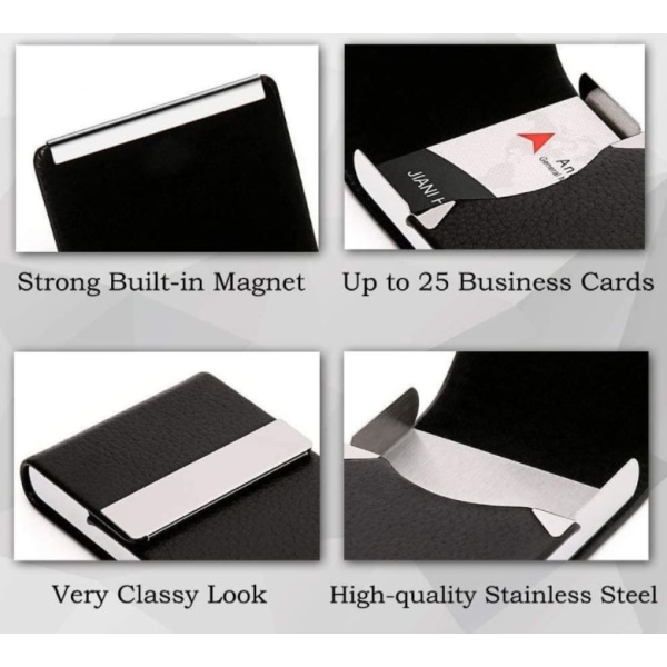 Muoti pystysuora ruostumattomasta teräksestä valmistettu PU-nahkainen käyntikorttikotelo (punainen litsi-kuvio)