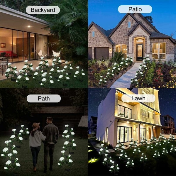 LED-simulaatioruusuvalaisin puutarhavalaisimen koristelu (uusi aurinkovalkoinen tuore ruusu)，ulkokäyttöön, puutarhaan, pihalle