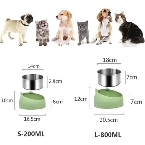 Katteskål, skråtstillet katteskål i rustfrit stål, foderskål med skridsikker base til katte eller små hunde (S, sort)