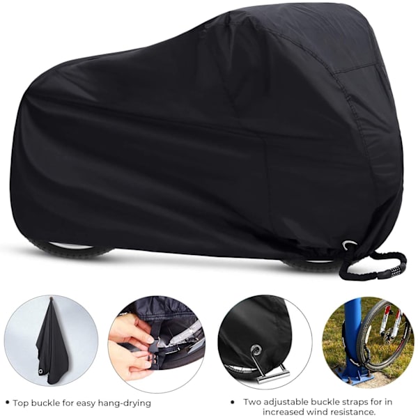 Vanntett sykkeldeksel for 1 sykkel, store sykkeldeksler for utendørs oppbevaring, 210D nylon for doble sykler/vegsykkel/2 barnebi.