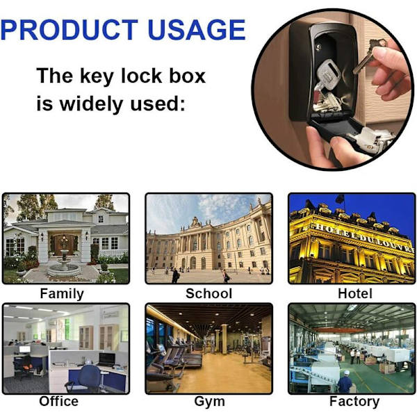 Nøkkelsafe, Premium Large Key Box, 4-sifret kombinasjonsafe for innendørs utendørs garasje (svart)
