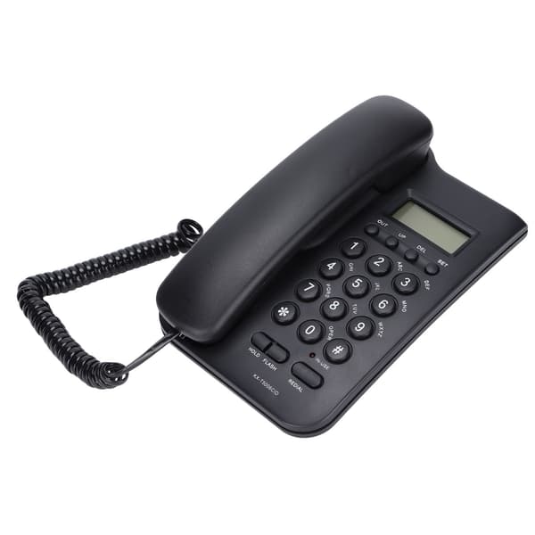 Halvhandsfri sladdtelefon med nummerpresentation, väggmonterad, batterifri, svart