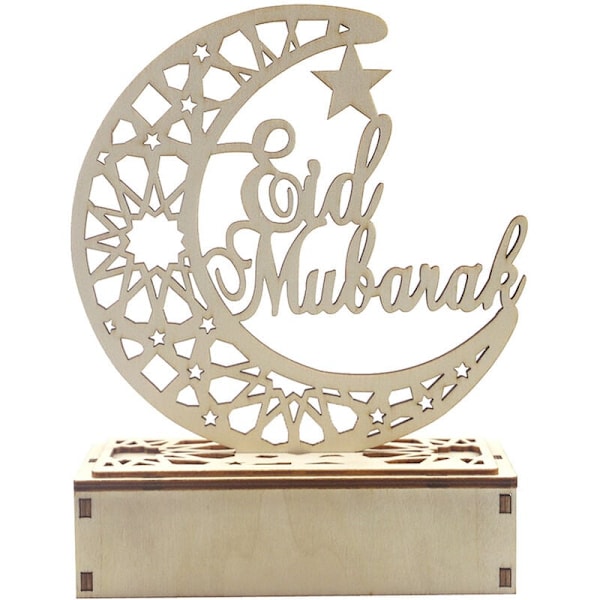 Puinen kuun LED-valo Creative Ramadan Decoration Eid al-Fitr Kodinsisustus Askartelukirjeet LED-valokoristeella (1 kpl)