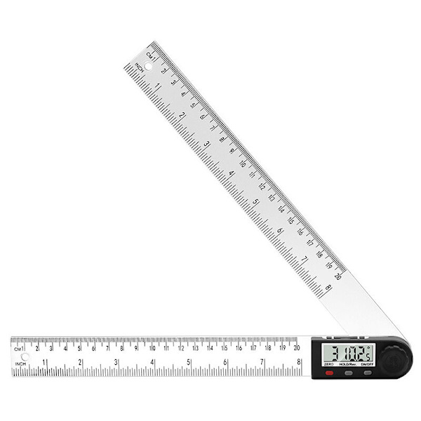 0-200 mm rød og grå 3-knaps digital visningsvinkellineal Transparent digital visningsvinkellineal Vinkelmåler Højrevinklet lineal