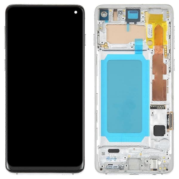 TFT LCD-skärm för Samsung Galaxy S10 SM-G973 Digitizer komplett enhet med ram, stöder inte fingeravtrycksidentifiering Silver