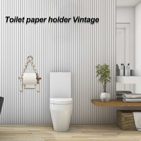 Toiletpapirholder, Vævet Macrame toiletrulleholder til toiletbadeværelse, Håndlavede hængeporte til badeværelset (krogfri)