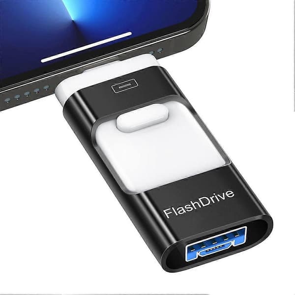 USB-stick til telefon, 3-i-1 hukommelsesstick flashdrev til telefon/tablet/Android/computer/bærbar/pc 128G[ht] Svart