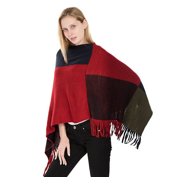 Stor fyrkantig färgblockstickad thermal Red