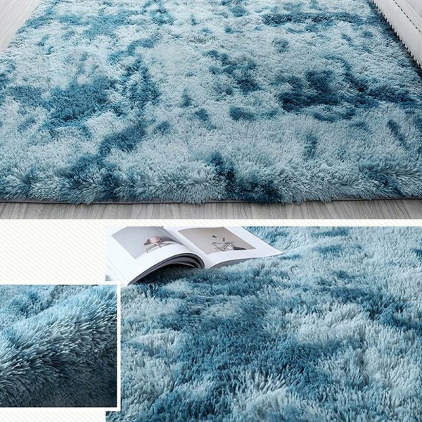 Mörkblå 80*160 cm gradient tie-dye vardagsrum soffbord sovrum plysch rektangulär golvmatta，För toalett, toalett, etc