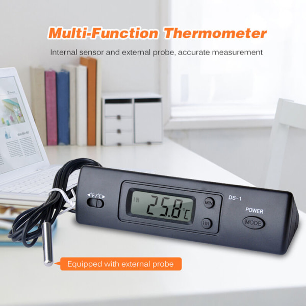 DS-1 Ny Mini Indbygget Elektronisk Digital Termometer Biltermometer Tid Funktion Display