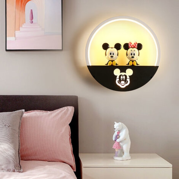 Moderne LED-væglampe, 18W, soveværelse Badeværelse Gang Trappe Natlampe (Minnie Mickey, Varmt Lys)