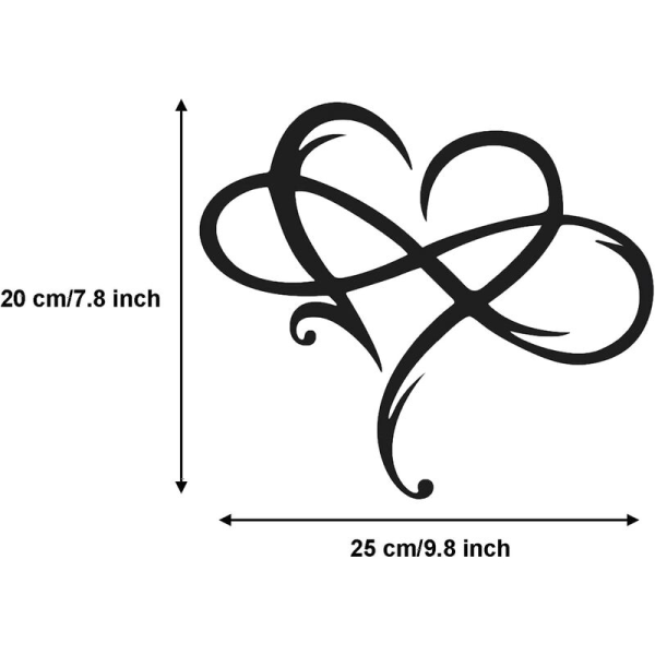 20*25cm sort evig kærlighed vægskulptur, metal vægdekoration, smedejern dekoration gave, velegnet til soveværelse stue
