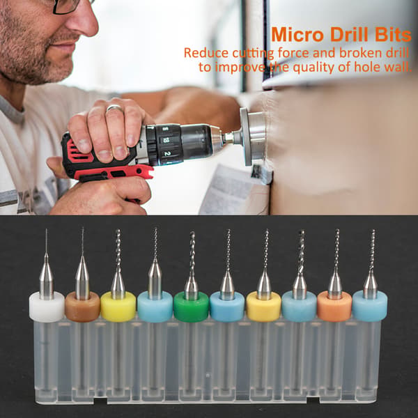 Mikroborr-set i volframkarbid, 10 st, för PCB-kretskort