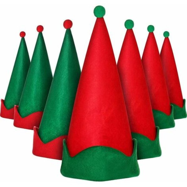 8 stykker julefilt alvehatter Grønn og rød nisse alvehatt Nyhet Morsomme hatter Julefest Kostyme favoriserer Gaver Acc